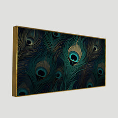 Beautiful Peacock Feather Painting in Dark Blue Background Canvas Wall Painting