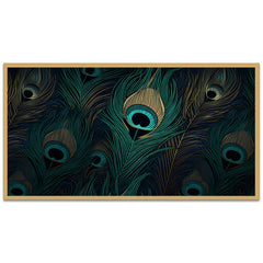 Beautiful Peacock Feather Painting in Dark Blue Background Canvas Wall Painting