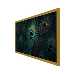 Beautiful Peacock Feather Painting in Dark Blue Background Canvas Wall Painting