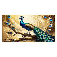 Golden Feathers Peacock Sitting on Tree Digital 3d Canvas Wall Painting