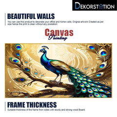 Golden Feathers Peacock Sitting on Tree Digital 3d Canvas Wall Painting