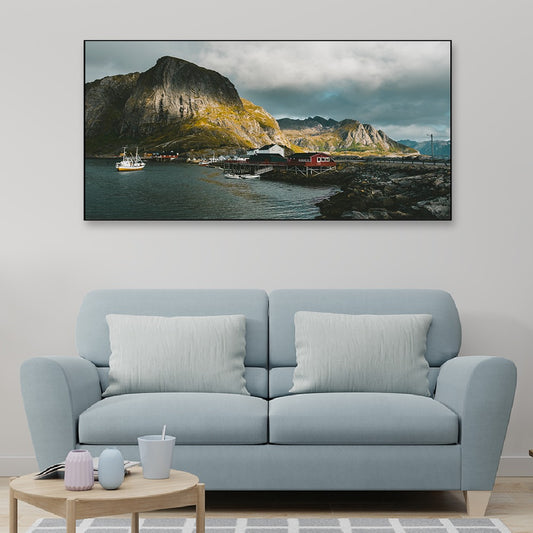 Fishing Boats in the Marina Town on a Sunny Autumn Day Canvas Wall Painting