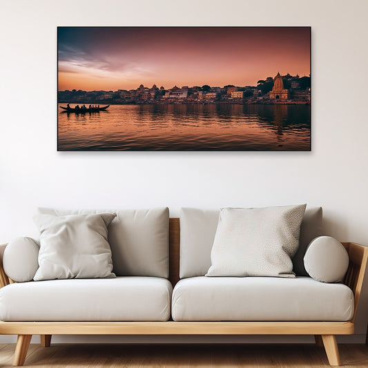 Indian Traditional Varanasi Ghat Ganga River Canvas Wall Painting
