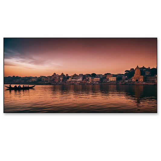 Indian Traditional Varanasi Ghat Ganga River Canvas Wall Painting