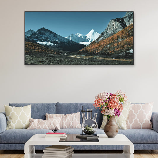 Valley With Snow Covered Mountains Canvas Wall Painting