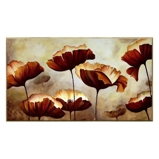 Elegance Abstract Brown Flowers Design Canvas Printed Wall Decor Painting A Harmonious Blend of Nature and Art