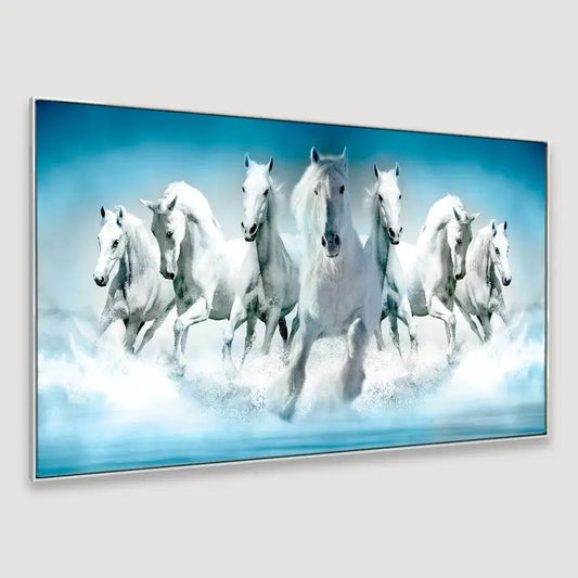 Equestrian Elegance Dynamic Seven Running Horses Floating Framed Canvas Wall Painting