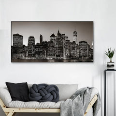 Manhattan's Night View Floating Framed Canvas Wall Painting