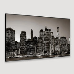 Manhattan's Night View Floating Framed Canvas Wall Painting