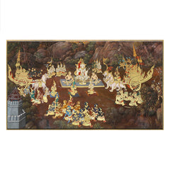 Traditional Thai painting art about Ramayana story on display at the temple Floating Frame Canvas Wall Painting for Home and Office Décor
