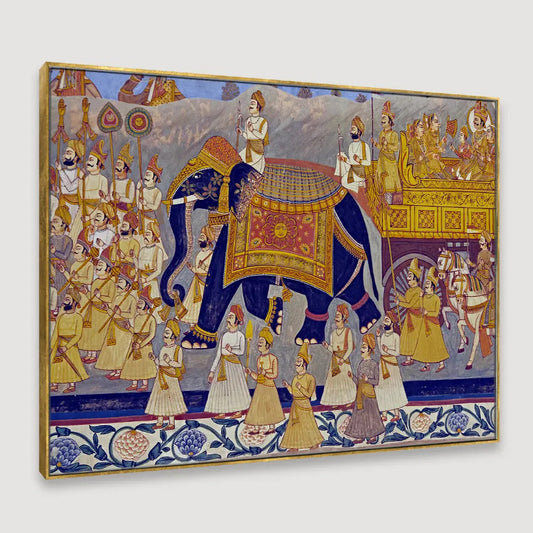 The Royal Elephant Procession Traditional Floating Framed Canvas Wall Painting