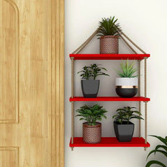 Wall Hanging Wooden 3 Layers Rectangular Shape Decorative Planter with Rope