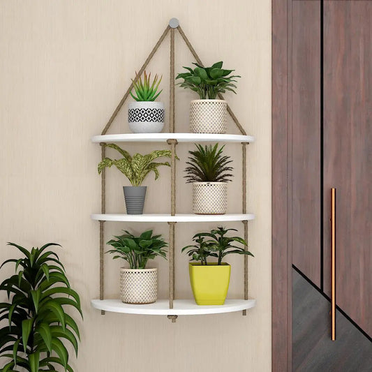 Hanging 3 Layers Wall Hanging Planter with Rope - Wooden Yellow Planter