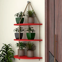 Hanging 3 Layers Wall Hanging Planter with Rope - Wooden Yellow Planter