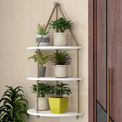 Hanging 3 Layers Wall Hanging Planter with Rope - Wooden Yellow Planter