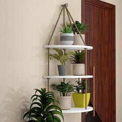 Hanging 3 Layers Wall Hanging Planter with Rope - Wooden Yellow Planter