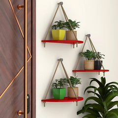 Wooden Wall Hanging Curve Shape Wooden Planter with Rope Set of 3