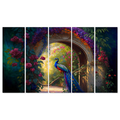 Peacock Canvas Multiple Frames Painting for Home Decoration Set of 5 | dspnl516