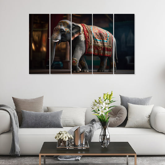 Vastu Elephant Multiple Frames Canvas Wall Painting for Wall Decor | dspnl519 | Set of 5