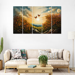 Multiple Frame Beautiful Sunrise Nature Wall Painting for Wall Décor Set of 5