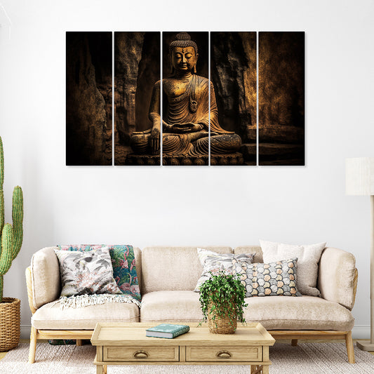 Lord Budha Meditating Painting with Frame 5 Big Size (24x40) Multiple Frames Buddha Wall Art Painting