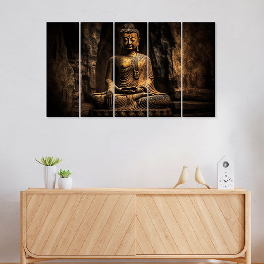 Lord Budha Meditating Painting with Frame 5 Big Size (24x40) Multiple Frames Buddha Wall Art Painting