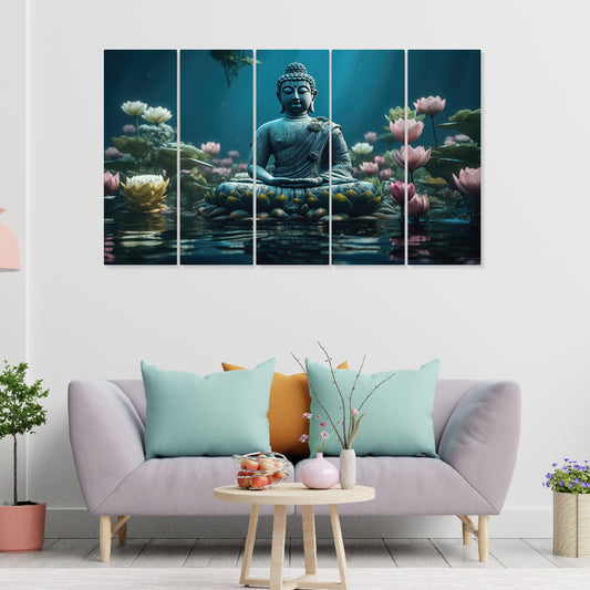 Buddha with Flowers Multiple Frame Painting for Home Decor | dspnl736