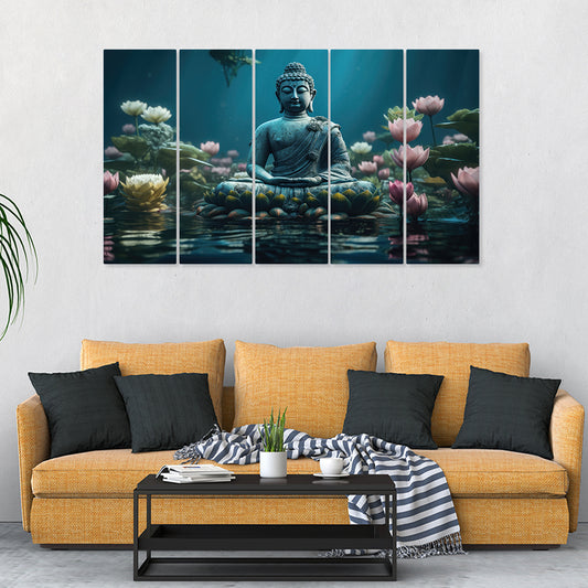 Buddha with Flowers Multiple Frame Painting for Home Decor | dspnl736