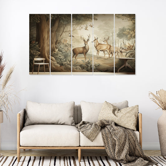 Multiple Frames, Beautiful Deers Nature Canvas Wall Painting for Home Decoration