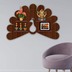 Beautiful Peacock Creative Shape Wooden LED Light Wall Shelf with Walnut Finish