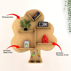 Creative Tree Backlit Designer Wooden Wall Shelf / Book Shelf / Night Light, Light Oak Finish
