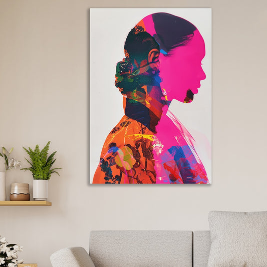Modern Abstract Woman Silhouette Canvas Painting Bold Colorful Wall Decor Contemporary Portrait Painting for Wall Decoration Elegant Beautifull Colourful Art Stretched Wall Paintings