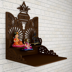 Beautiful Wall Hanging Wooden Temple/ Pooja Mandir Design With Shelf, Brown Color (DS014)