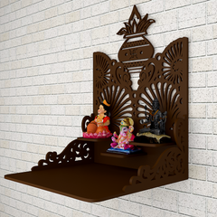 Beautiful Wall Hanging Wooden Temple/ Pooja Mandir Design With Shelf, Brown Color (DS014)