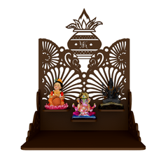 Beautiful Wall Hanging Wooden Temple/ Pooja Mandir Design With Shelf, Brown Color (DS014)