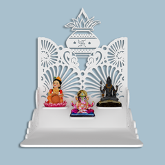 Beautiful Wall Hanging Wooden Temple/ Pooja Mandir Design with Shelf, White Color (DS016)