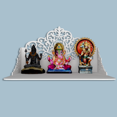 Beautiful Wall Hanging Wooden Temple/ Pooja Mandir Design with Shelf, White Color (DS022)