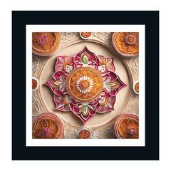 Colorful Rangoli Design Mandala Framed Print/Painting for Home and Office Décor | 12x12 Inch Multicolor Frame Poster for Bedroom, Living Room, Office, Home Decoration