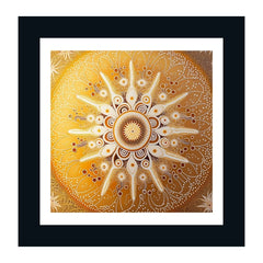 Beautiful Gold White Mandala Artwork Art Design Framed Wall Print/Poster/Painting for Bedroom, Living Room, Office, Home Decoration (12 x 12 Inch)