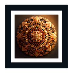 Beautiful Colorful Mandala Art Print Framed Wall Painting/Poster for Bedroom, Living Room, Office, Home Decoration |12 x 12 Inch | Gold