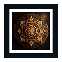 Beautiful Gold Mandala Art Print Square Framed Wall Frame Painting/Poster for Bedroom, Living Room, Office, Home Decoration |12 x 12 Inch | Gold