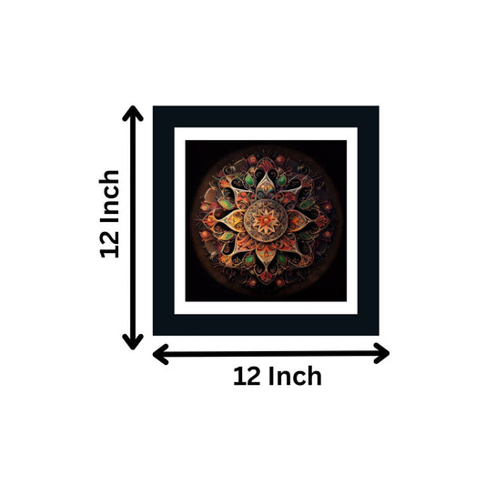 Beautiful Multicolor Rangoli Design Mandala Art Print Square Wall Frame